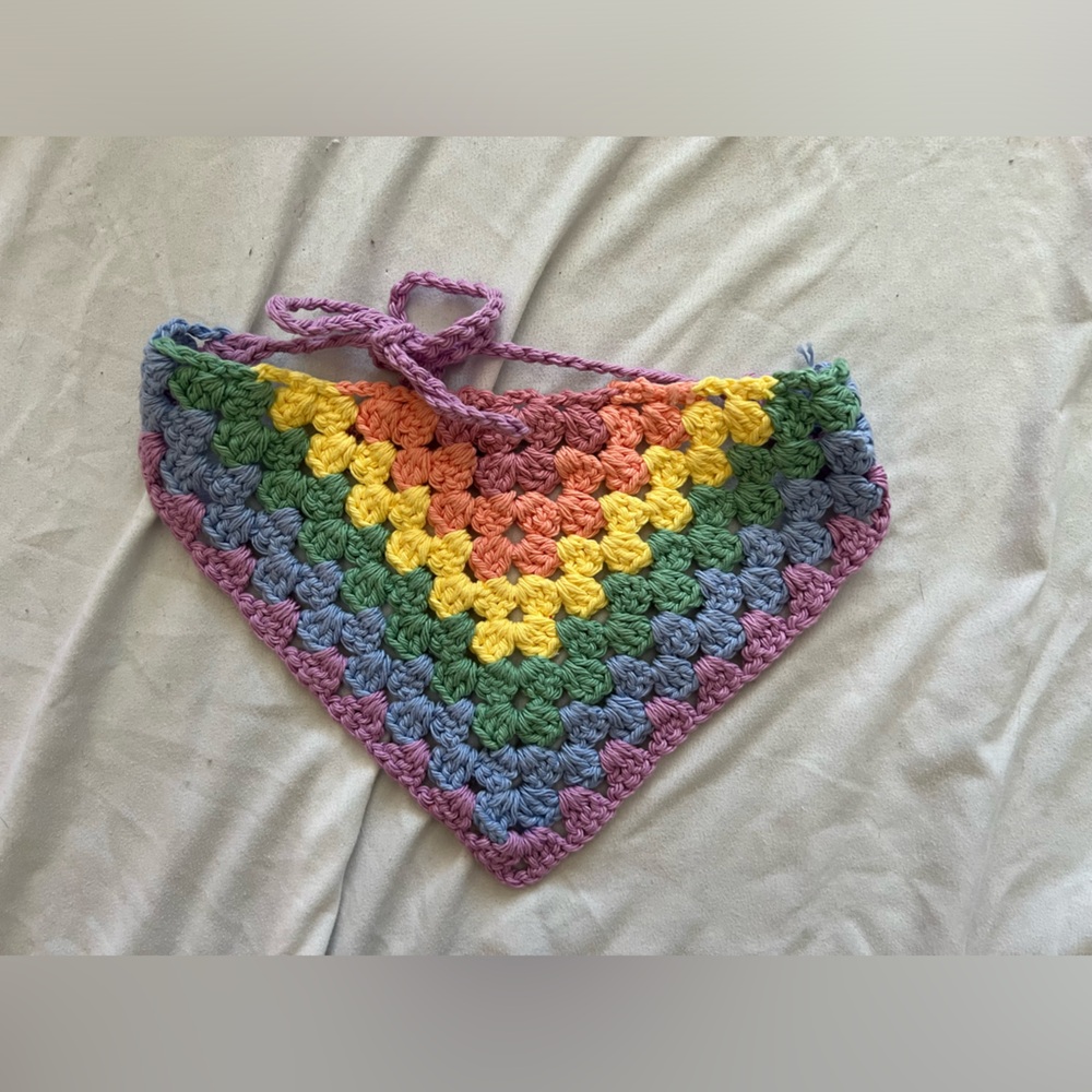 Rainbow hand knit bandana headband